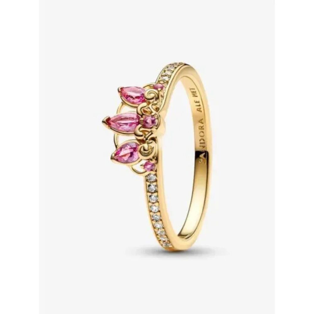 Princess Rapunzel Tiara Ring 14K Gold Plating, Light Purple Pear Stones, ALE MET